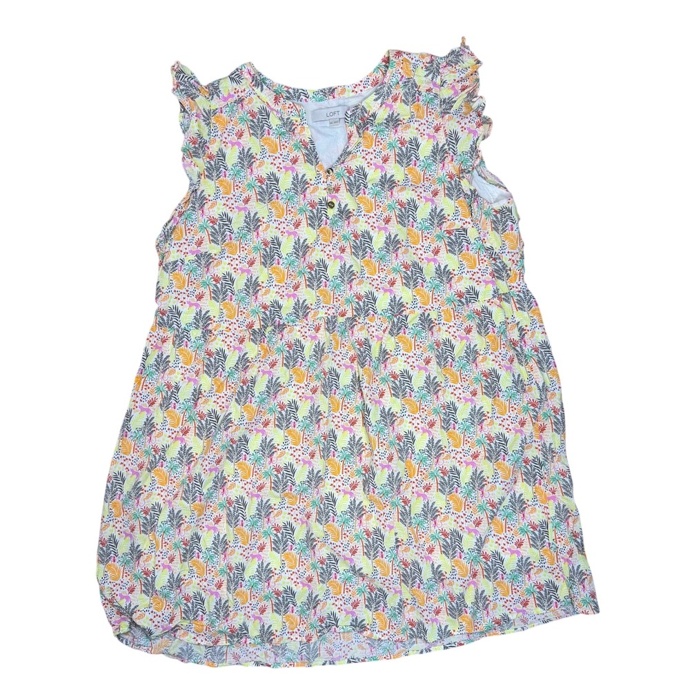 LOFT Tropical Jungle Print Ruffle Sleeve Babydoll A Line Dress XXL Leopard